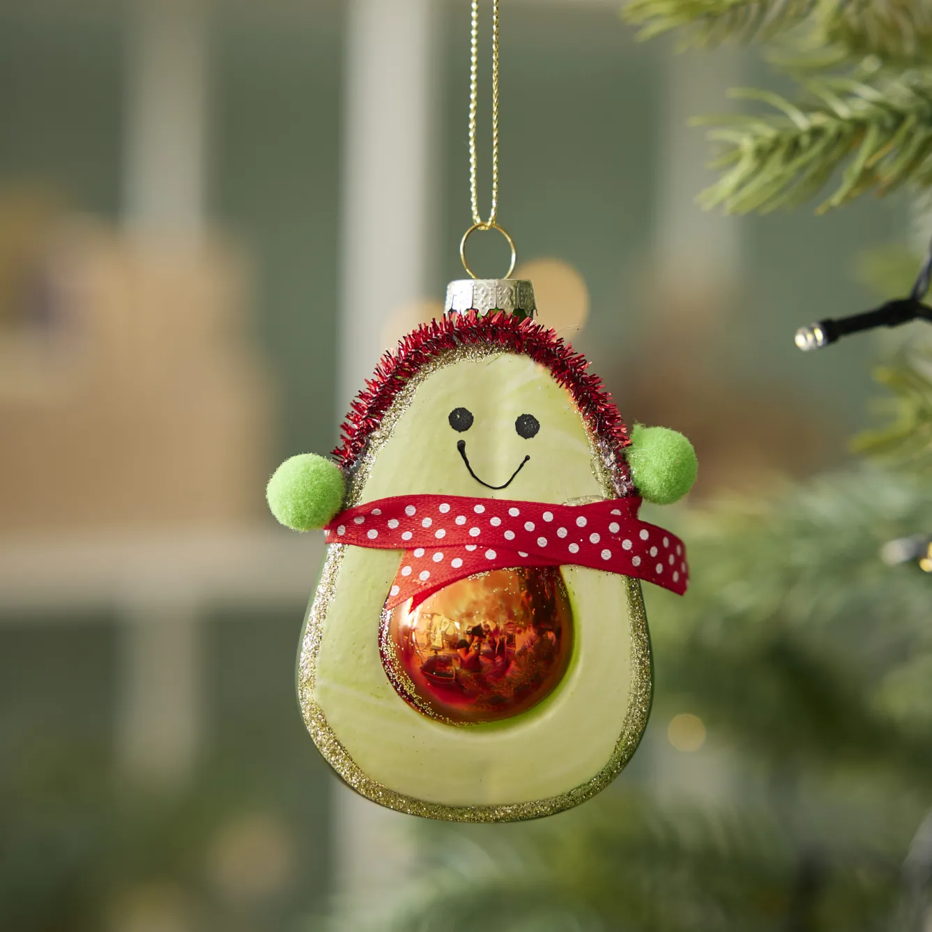 New Anhänger Fancy, Klein, Avocado Mit Kopfhörer Weihnachtsbaumschmuck