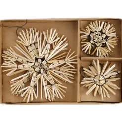 Best 9er Set Strohanhänger Sterne, Schwarz Weihnachtsbaumschmuck