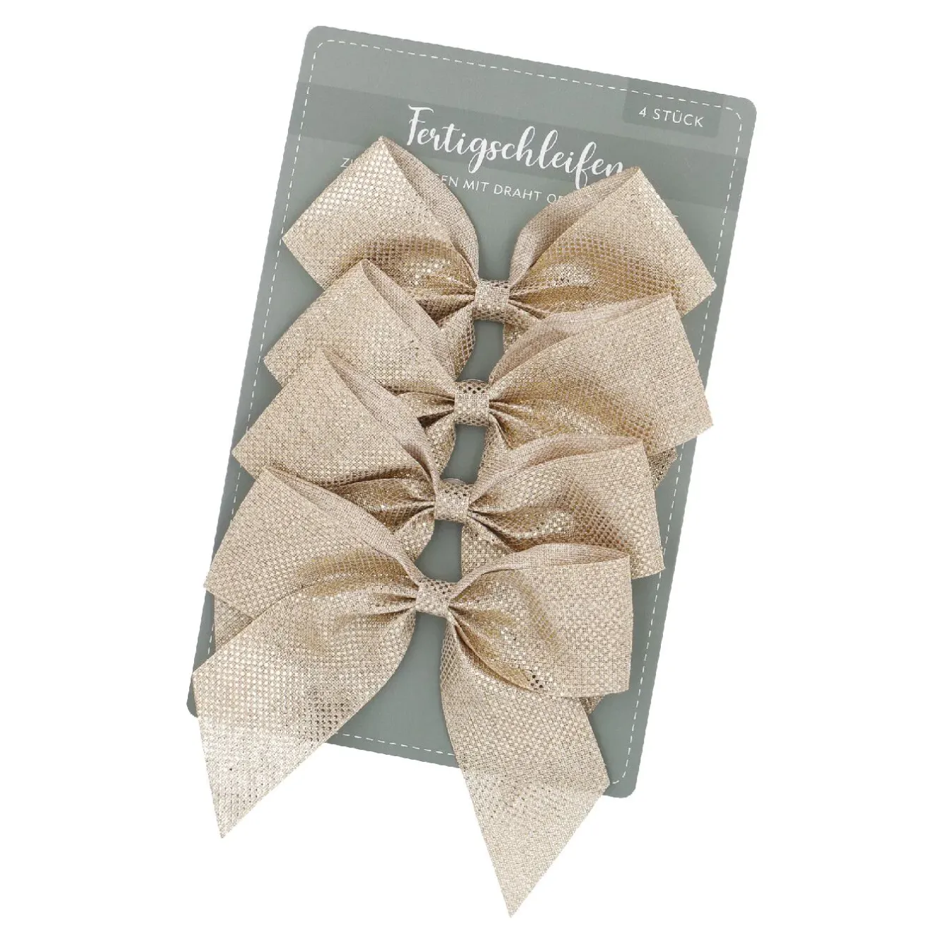 Discount 4er Set Web-Schleife, Natur/gold Geschenkverpackungen|Weihnachtsbaumschmuck