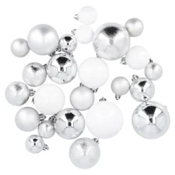 New 24er Weihnachtskugeln Mix, Silber/weiß Weihnachtsbaumschmuck|Weihnachten