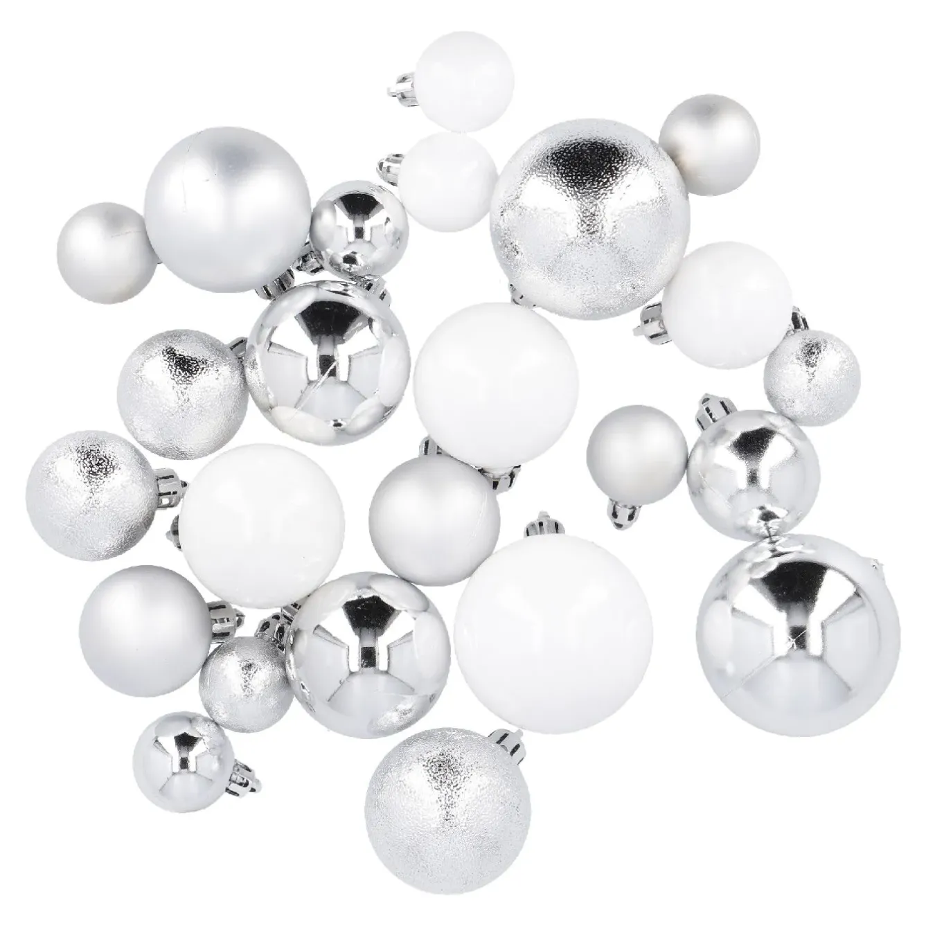New 24er Weihnachtskugeln Mix, Silber/weiß Weihnachtsbaumschmuck|Weihnachten