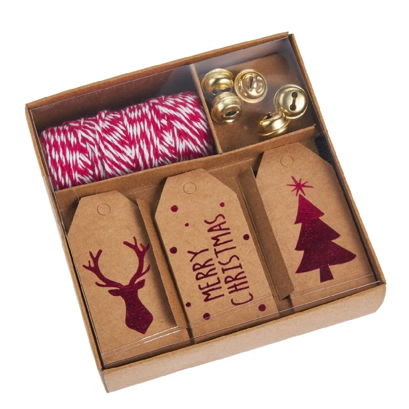 Clearance Geschenke-Set, Rot-weiß-natur, Kordel/Anhänger/Glocke Geschenkverpackung|Geschenkverpackungen