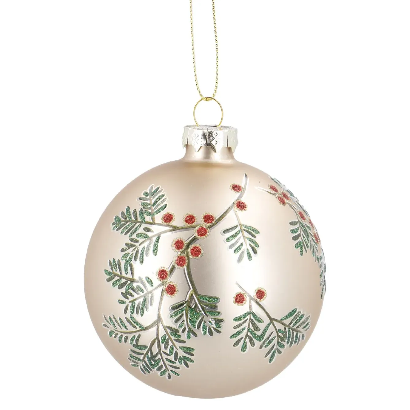 Glaskugel Vintage, Ilex/champagner/matt, 8 Cm Weihnachtsbaumschmuck