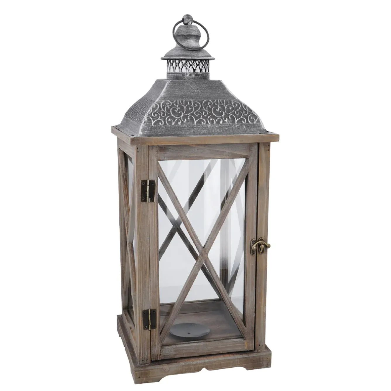 Discount Holz-Laterne Medan, Braun-gewischt, 57.5 Cm Standesamt- Und Traudeko|Raumdeko Hochzeit